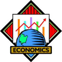 Bar and line graph behind a drawing of the earth with the word Economics in front.